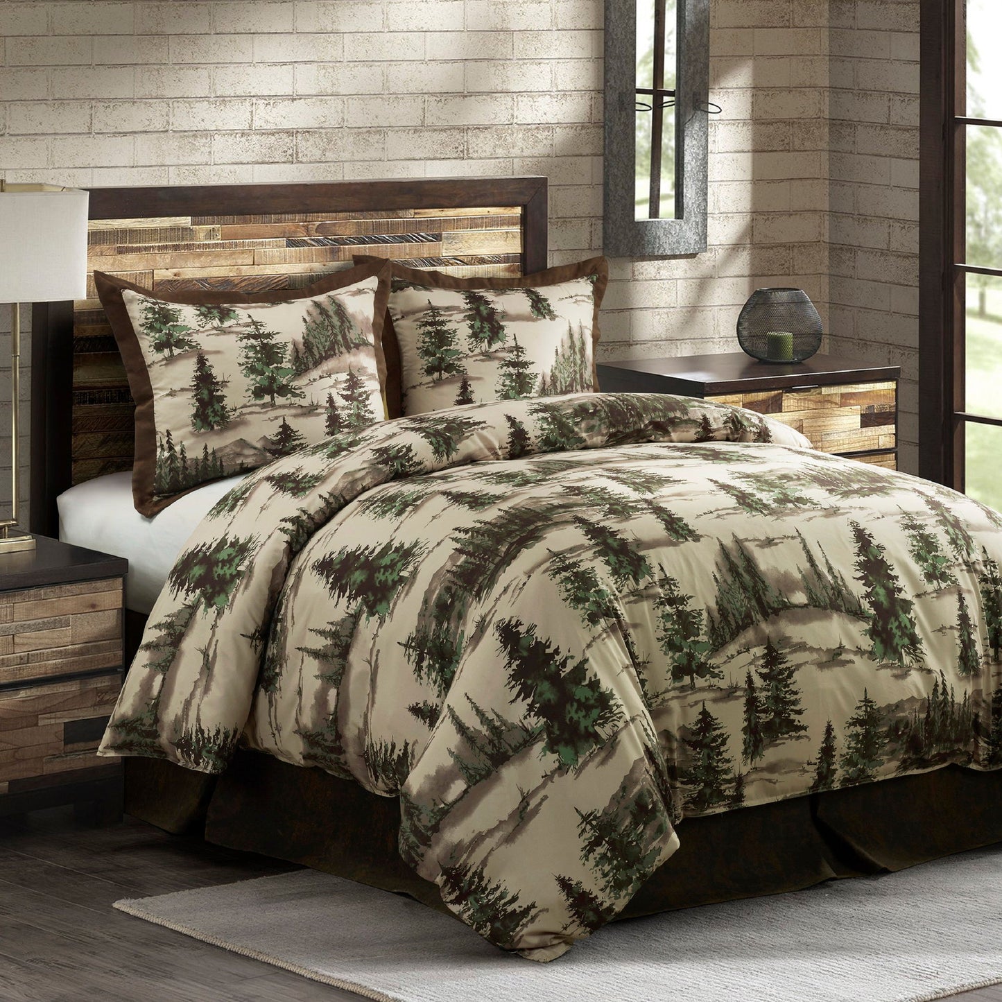 Joshua - King Comforter Set (Set of 3) - Brown / Green / Cream
