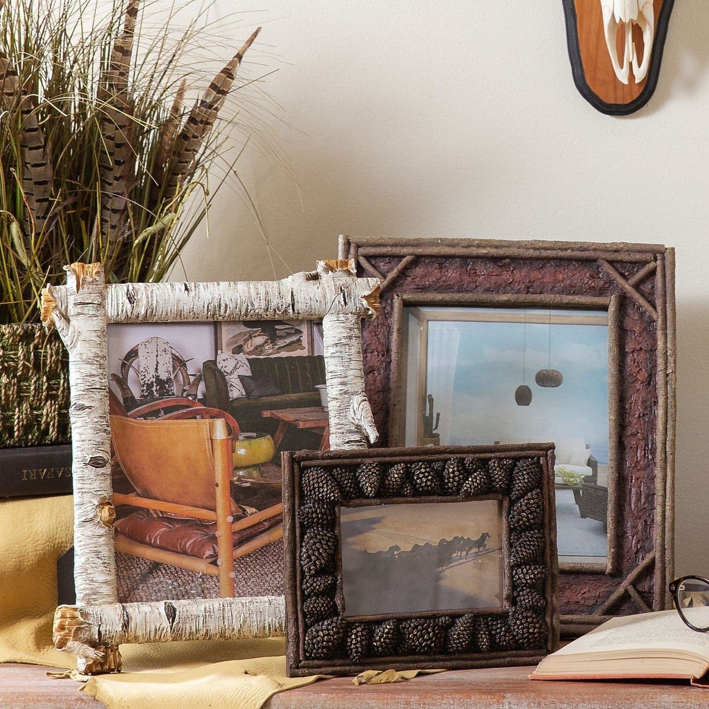 Lodge Pine Cone - 4" x 6" Carved Pine Cone Picture Frame - Multi