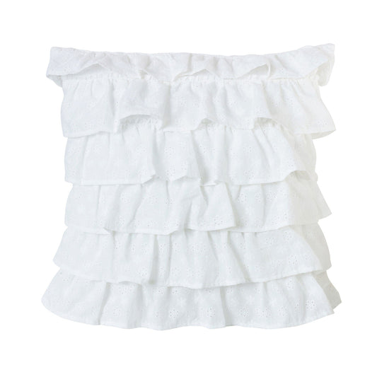 Salado - Tiered Ruffled Eyelet Pillow - White