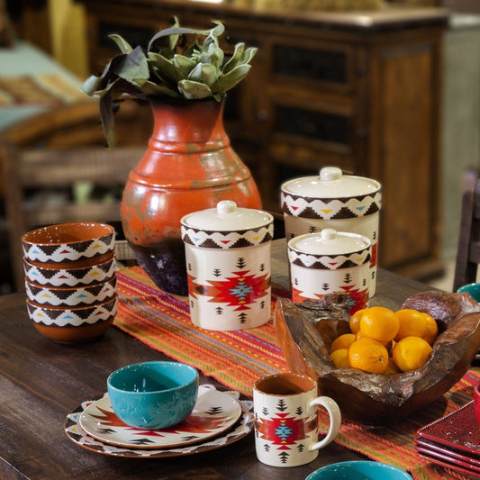 Del Sol - Aztec Ceramic Dinnerware Set (Set of 16) - Red / Brown
