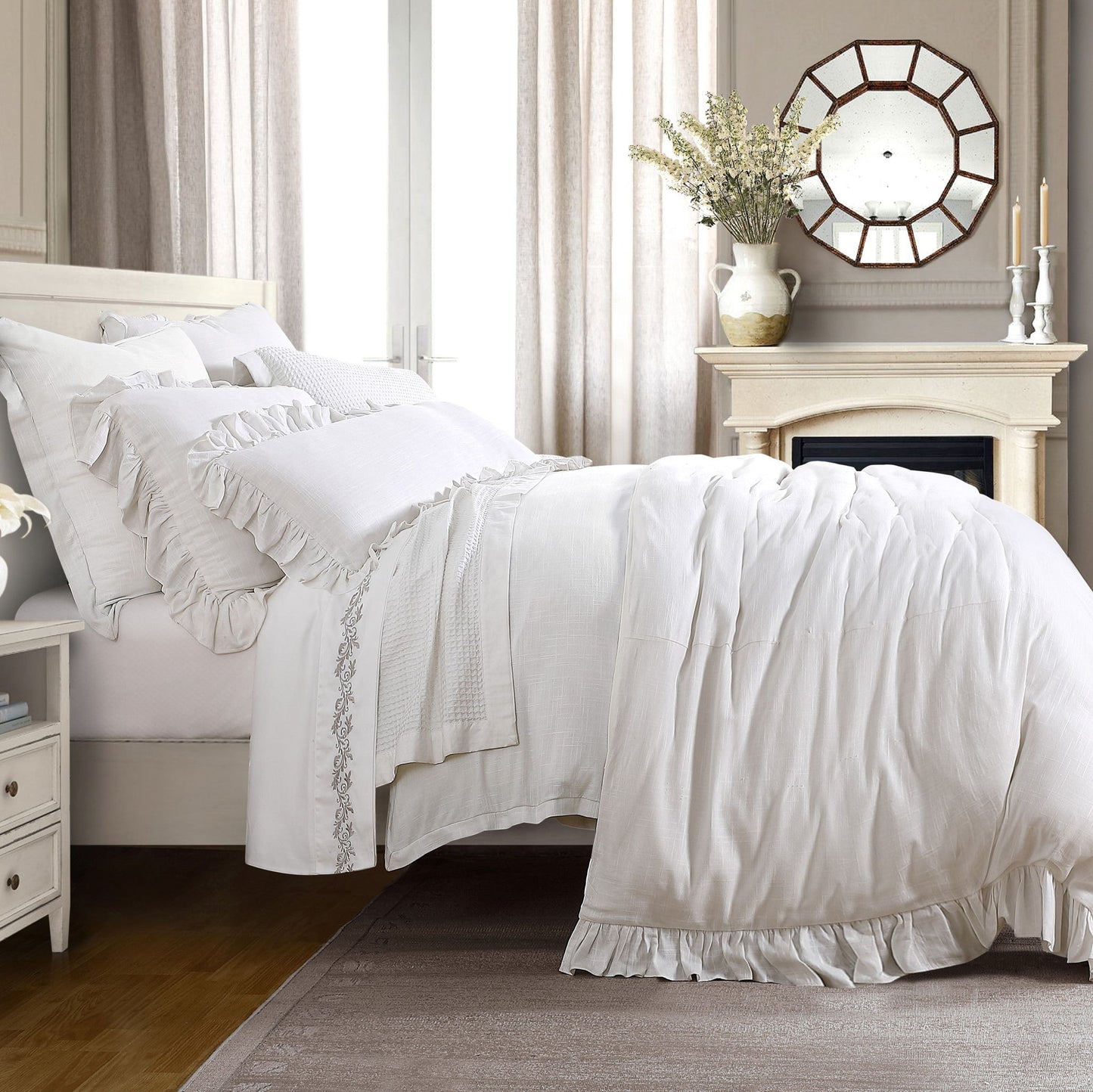 Lily - King Washed Linen Duvet Cover - White