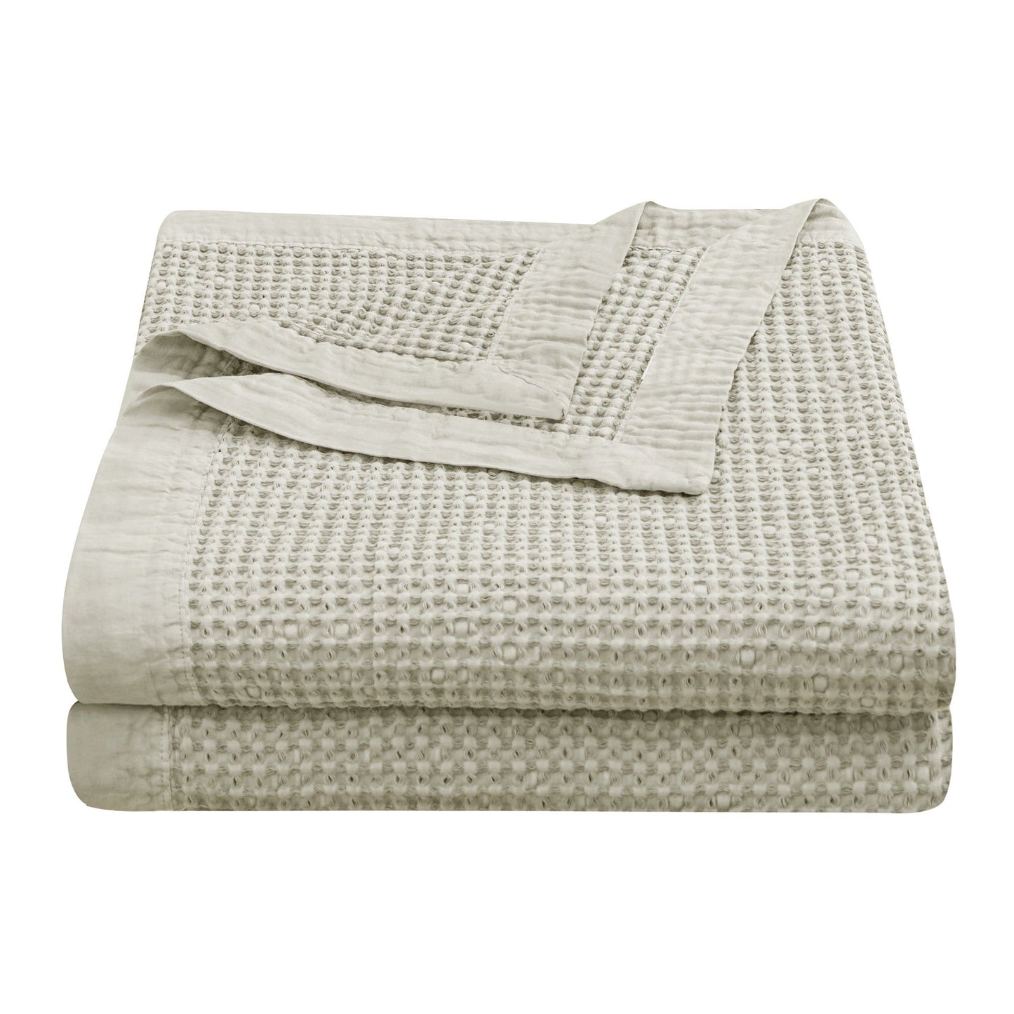 Stonewashed Cotton Waffle Weave - Twin Coverlet - Light Tan