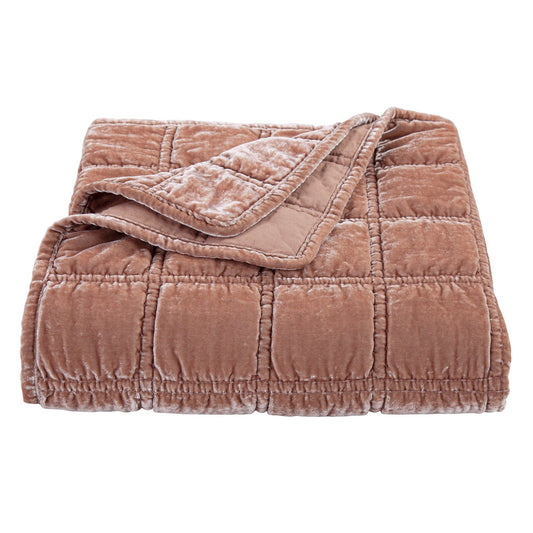 Stella - Faux Silk Velvet Double Box Stitch Throw - Dusty Rose