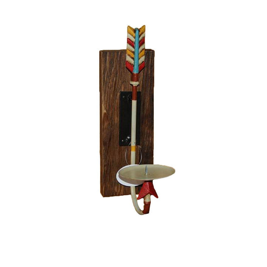 Wall Décor - Metal Arrow & Wooden Pillar Wall Sconce - Brown