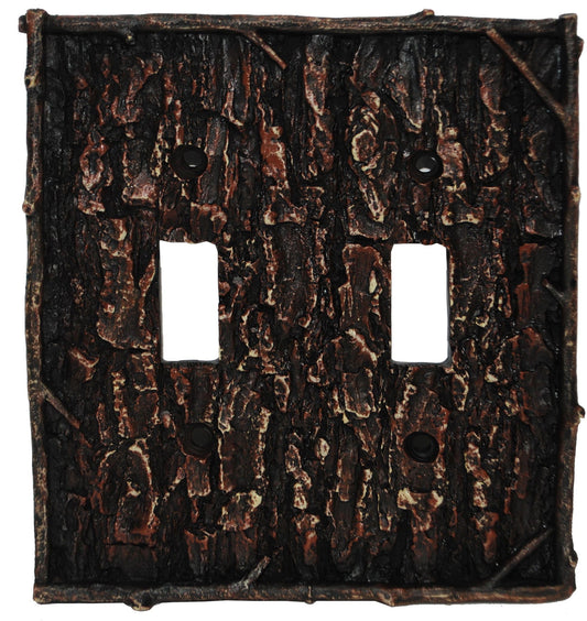 Pine Bark Switch Plate - 5" x 5" Pine Bark Double Wall Switch Plate - Multi