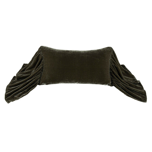 Stella - Faux Silk Velvet Long Ruffled Pillow - Fern Green