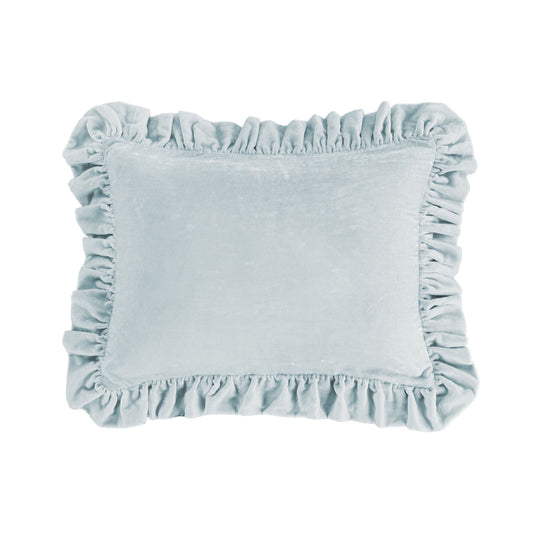 Stella - Faux Silk Velvet Ruffled Oblong Pillow - Icy Blue