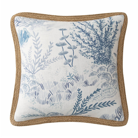 Oceania - Jute Trim Square Pillow - Blue