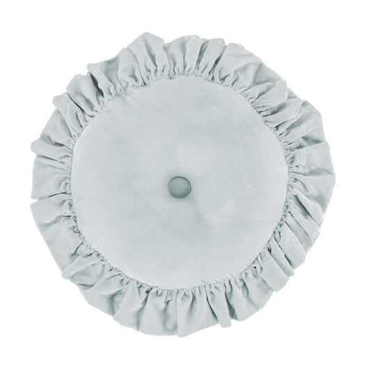 Stella - Faux Silk Velvet Ruffled Round Pillow - Icy Blue