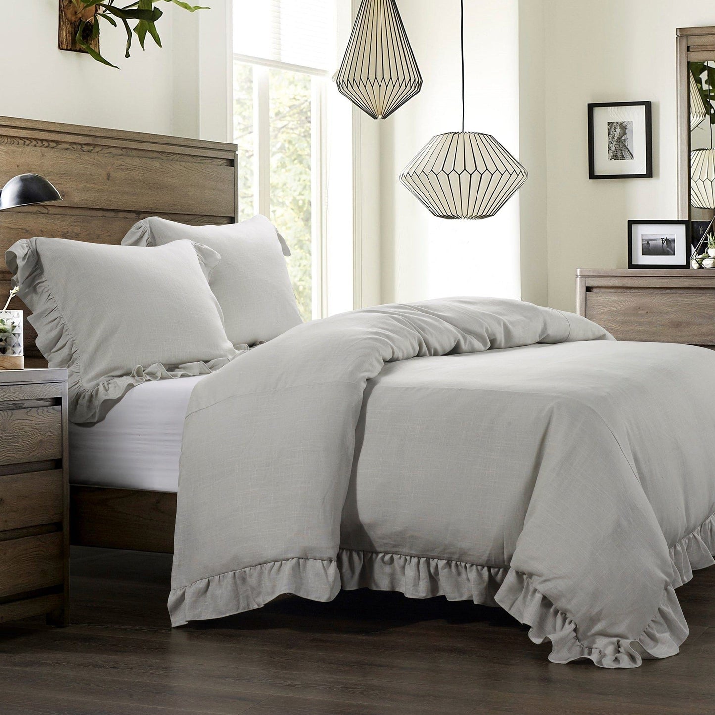 Lily - Queen Washed Linen Comforter Set (Set of 3) - Light Gray