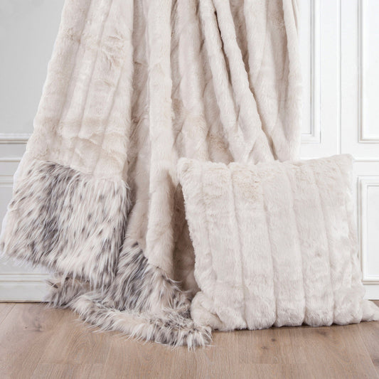 Snow Leopard - Mink Throw Pillow - White