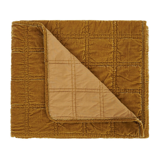 Stella - Faux Silk Velvet Double Box Stitch Throw - Saffron