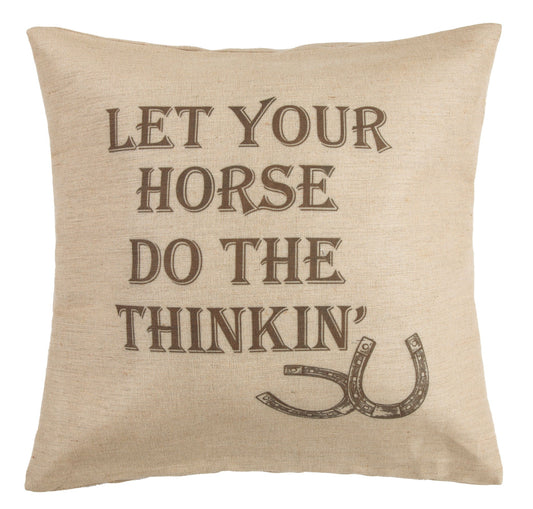 Horse - Burlap Phrase Throw Pillow - Tan