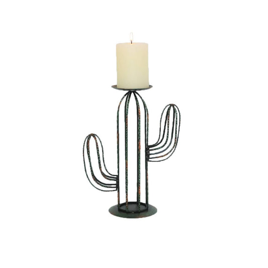 Candle Holder - Cactus Single Candle Holder - Black With Green
