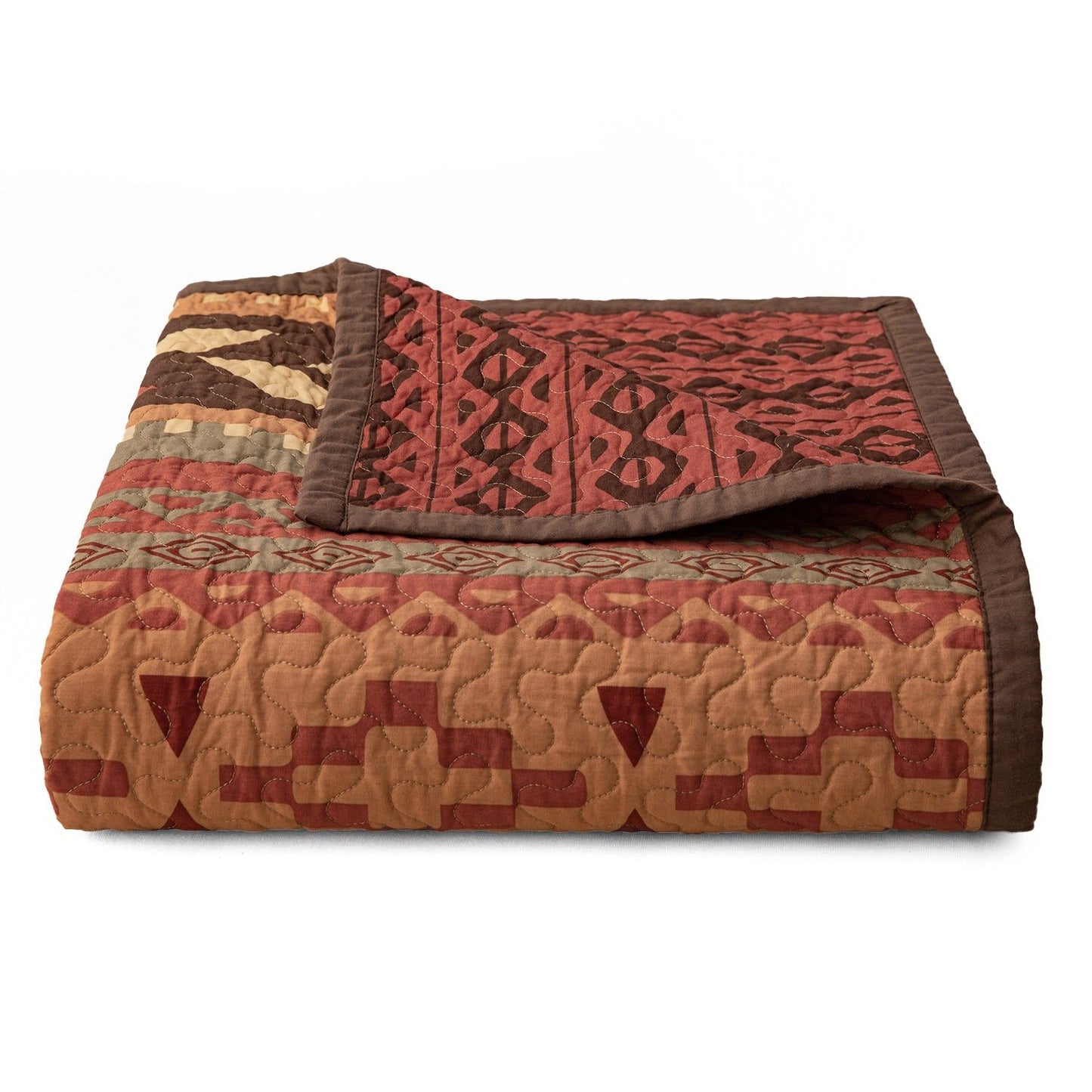 Broken Arrow - Full/Queen Reversible Quilt Set (Set of 3) - Red / Tan / Brown