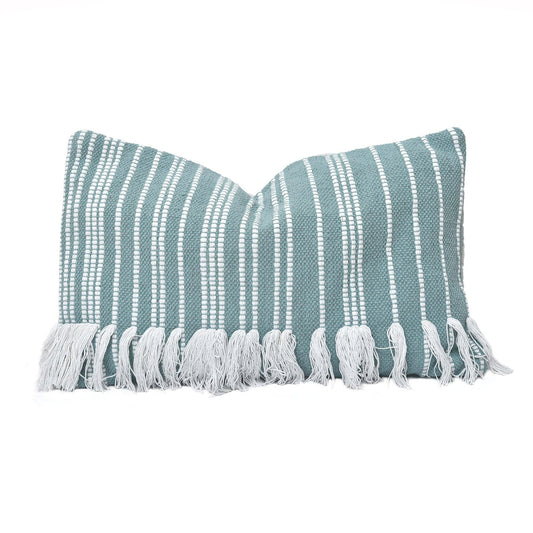 Decorative Pillow - Fringed Stripe Lumbar Rug Pillow - Light Blue