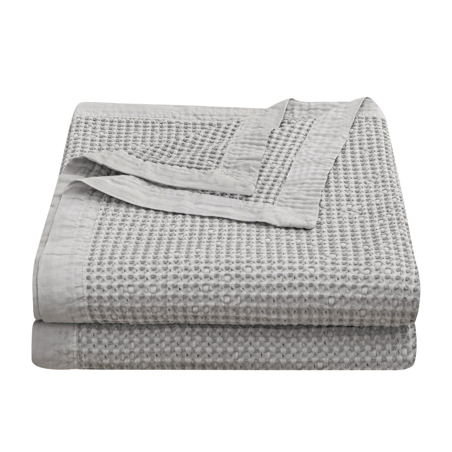 Stonewashed Cotton Waffle Weave - King Coverlet - Gray