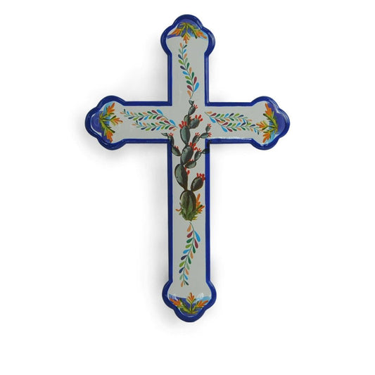 Wall Décor - 11" x 16" Colorful Mexican Motif Cross Wall Décor - White / Blue