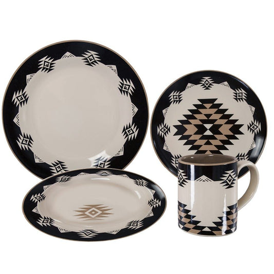 Chalet - Aztec Ceramic Dinnerware Set (Set of 16) - Tan / Black