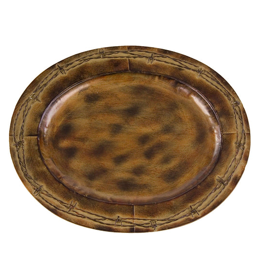 Rustic Barbwire - Barbwire Oval Iron Tray - Brown / Tan