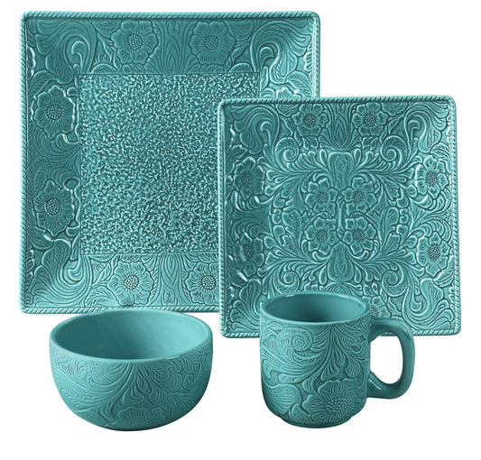 Savannah - Ceramic Dinnerware Set (Set of 16) - Turquoise