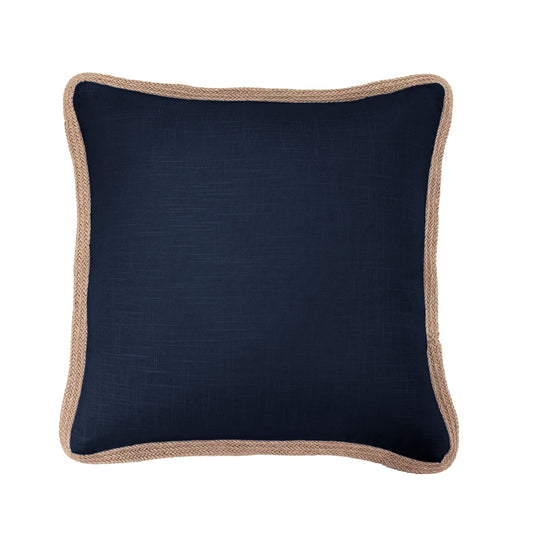 Luna - Washed Linen Jute Trimmed Pillow - Navy