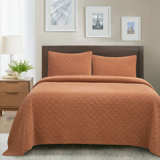 Cotton Gauze - Full/Queen Stonewashed Quilt Set (Set of 3) - Copper