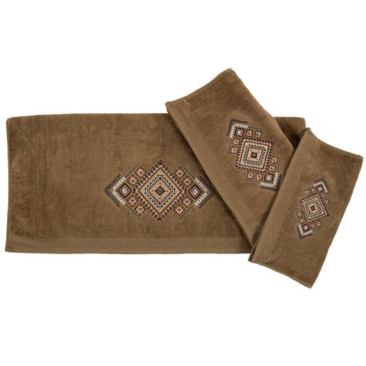 Sedona - Embroidered Aztec Towel Set (Set of 3) - Mocha