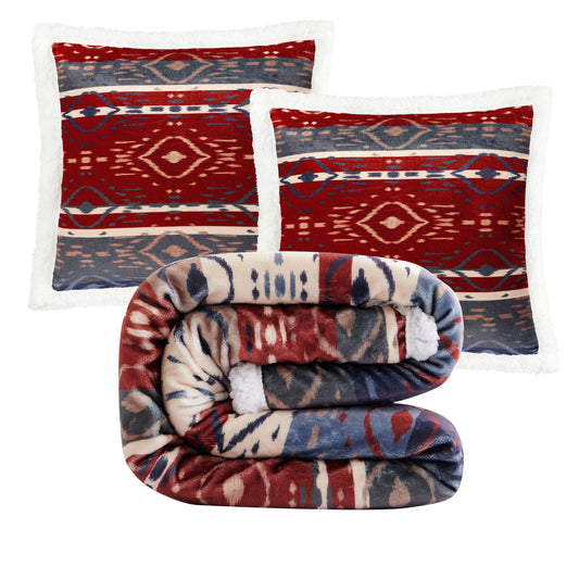 Campfire - Home On The Range Aztec Campfire Sherpa Throw Set (Set of 3) - Multi Color