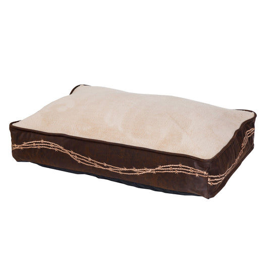 Rustic Barbwire - Barbwire Embroidered Dog Bed - Brown / Cream