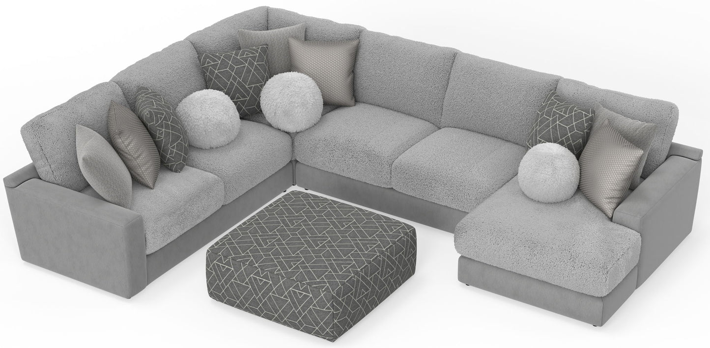 Canyon - 4 Piece Sectional With Cuddler Seat Cushions, Included Accent Pillows And Cocktail Ottoman (Right Side Facing Chaise) - Platinum