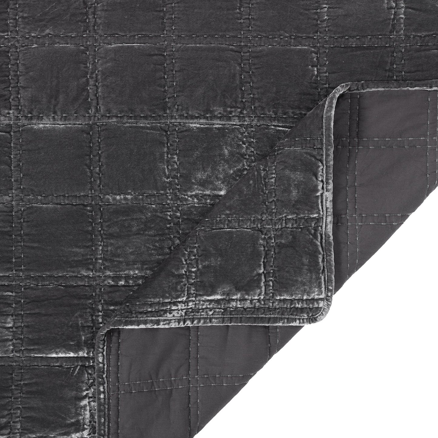 Stella - King Faux Silk Velvet Double Box Stitch Quilt Set (Set of 3) - Slate