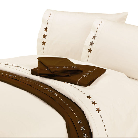 Star Sheet - Full 350TC Embroidered Star Sheet Set (Set of 4) - Cream