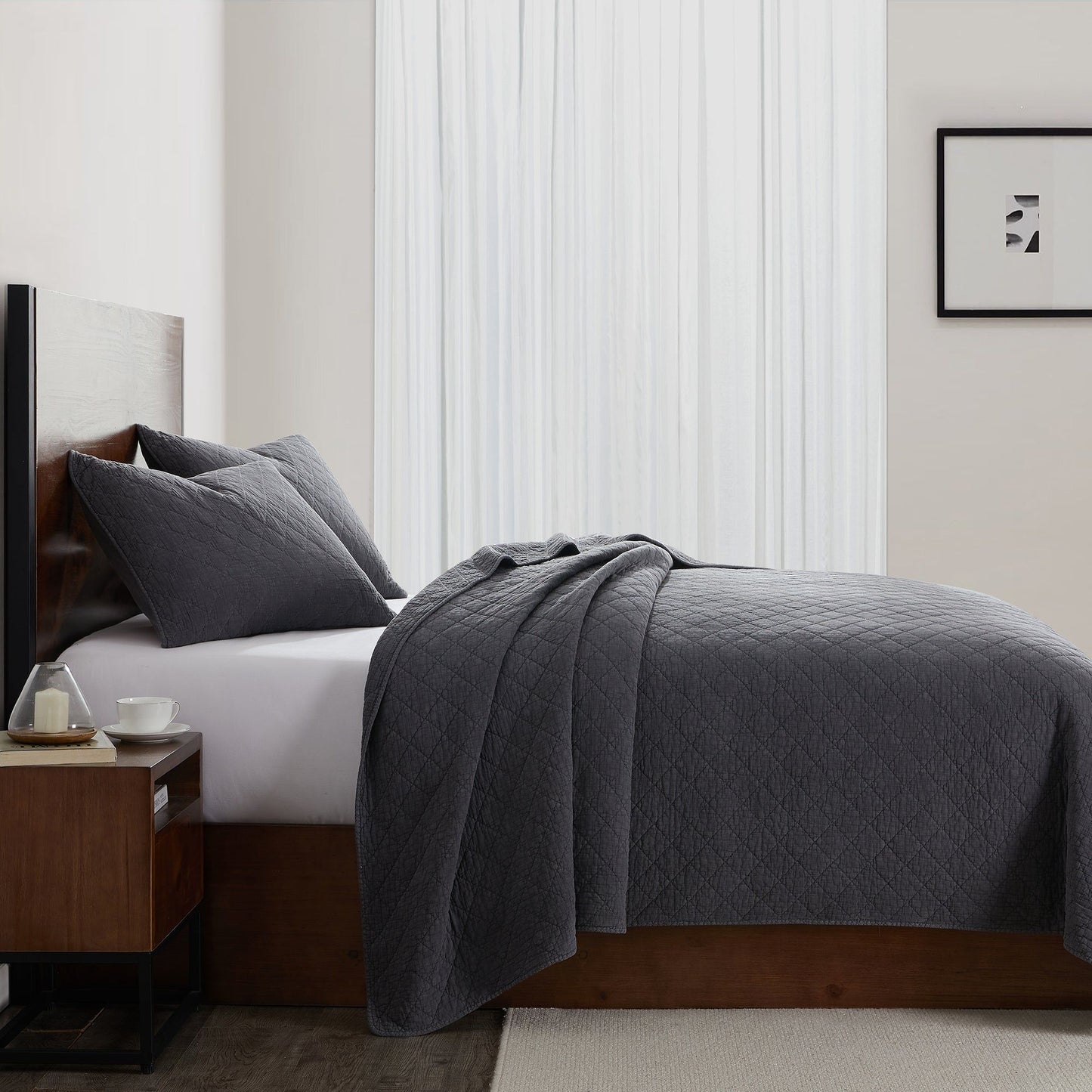 Cotton Gauze - Full/Queen Stonewashed Quilt Set (Set of 3) - Charcoal