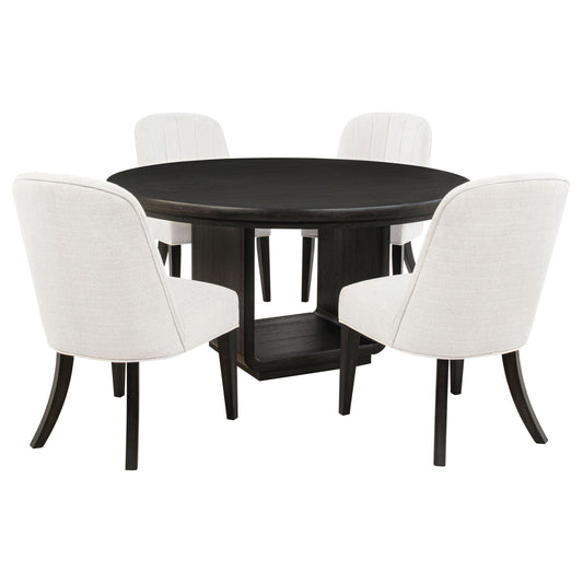 Leandro 5-piece Round Dining Table Set Burnished Black
