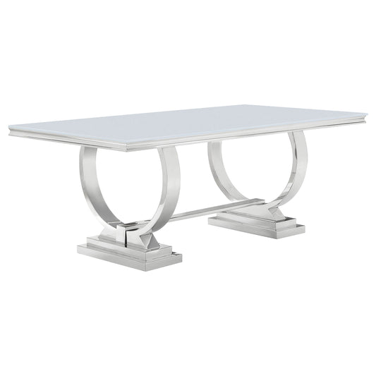 Antoine Rectangular Tempered Glass Twin Pedestal Dining Table White