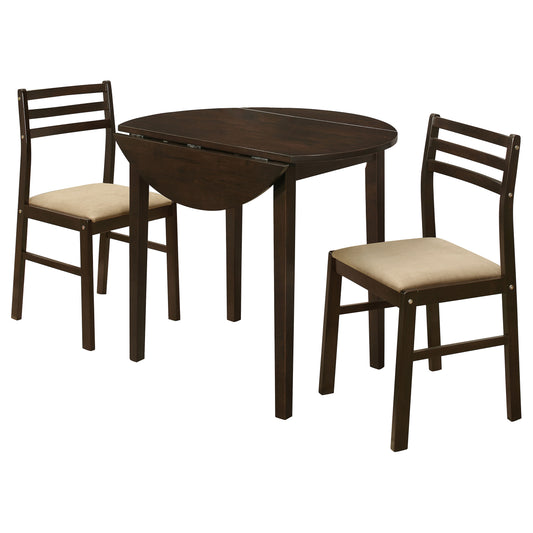 Bucknell 3-piece Round Drop Leaf Dining Table Set Cappuccino