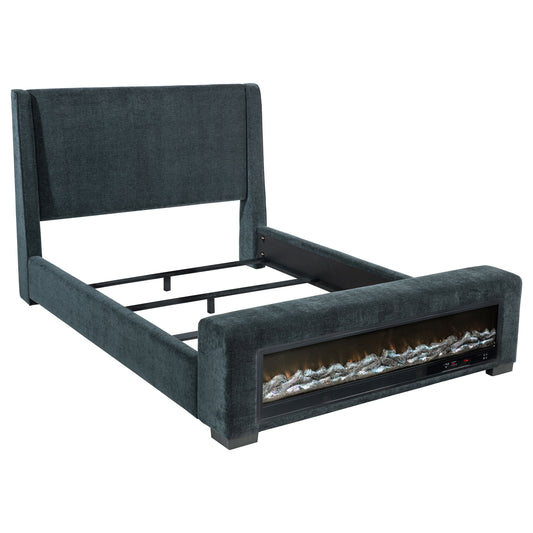 Preston Upholstered California King Audio Flame Visualizer Bed Dark Blue