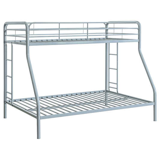 Carson Twin-Over-Full Steel Bunk Bed with Dual Ladders Glossy Silver