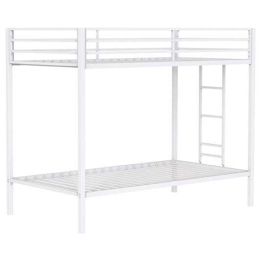 Alevera Twin-Over-Twin Steel Bunk Bed with Ladder Matte White