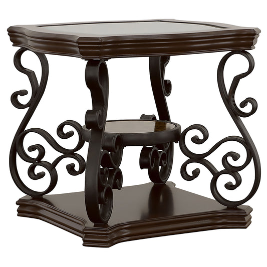Laney 1-shelf Glass Top Square End Table Dark Merlot