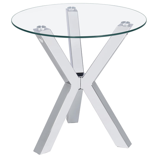 Kenzie Round Tempered Glass Top End Side Table Chrome