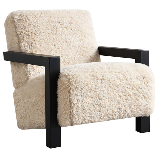 Fitzroy Faux Fur Upholstered Chair Solid Wood Arms Latte