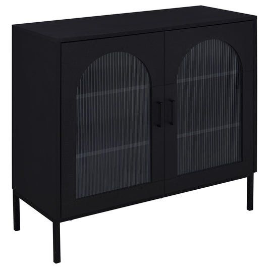 Jess 2-door Arched Fluted Glass Accent Cabinet Black