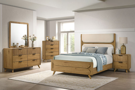 Bennett California King Upholstered 5-Piece Modern Bedroom Set Light Oak