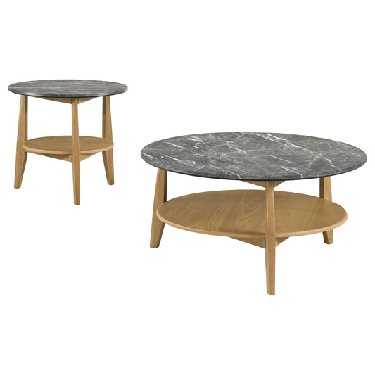 Bradley 2-Piece Round SmartTop™ Coffee Table Set Grey and Natural