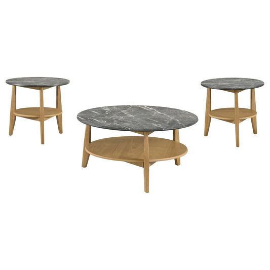 Bradley 3-Piece Round SmartTop™ Coffee Table Set Grey and Natural