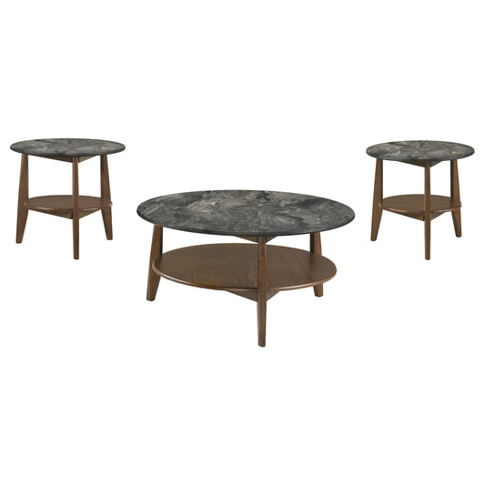 Bradley 3-Piece Round SmartTop™ Coffee Table Set Smokey Grey and Brown