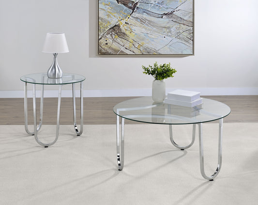 Beller 2-piece Round Tempered Glass Top Coffee Table Set Chrome