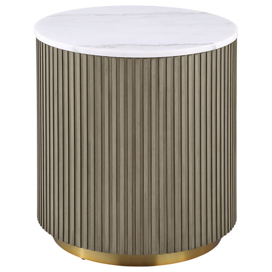 Jason Round White Marble Top Side End Table Greige